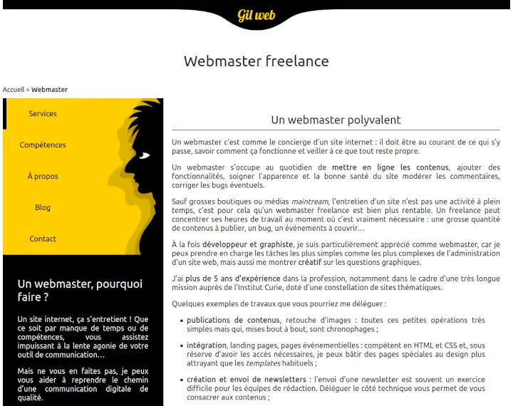 Screenshot d'une sous-page de gil-web.com en 2018